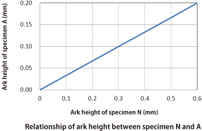 Relationship of ark height between specimen N and A